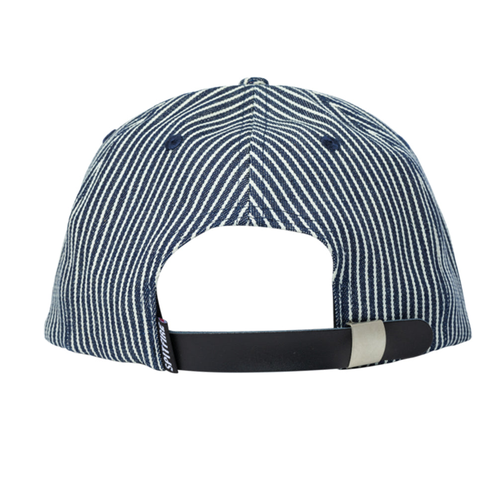 Flames Script Adj. Strapback Hat (Indigo Railroad Stripe)