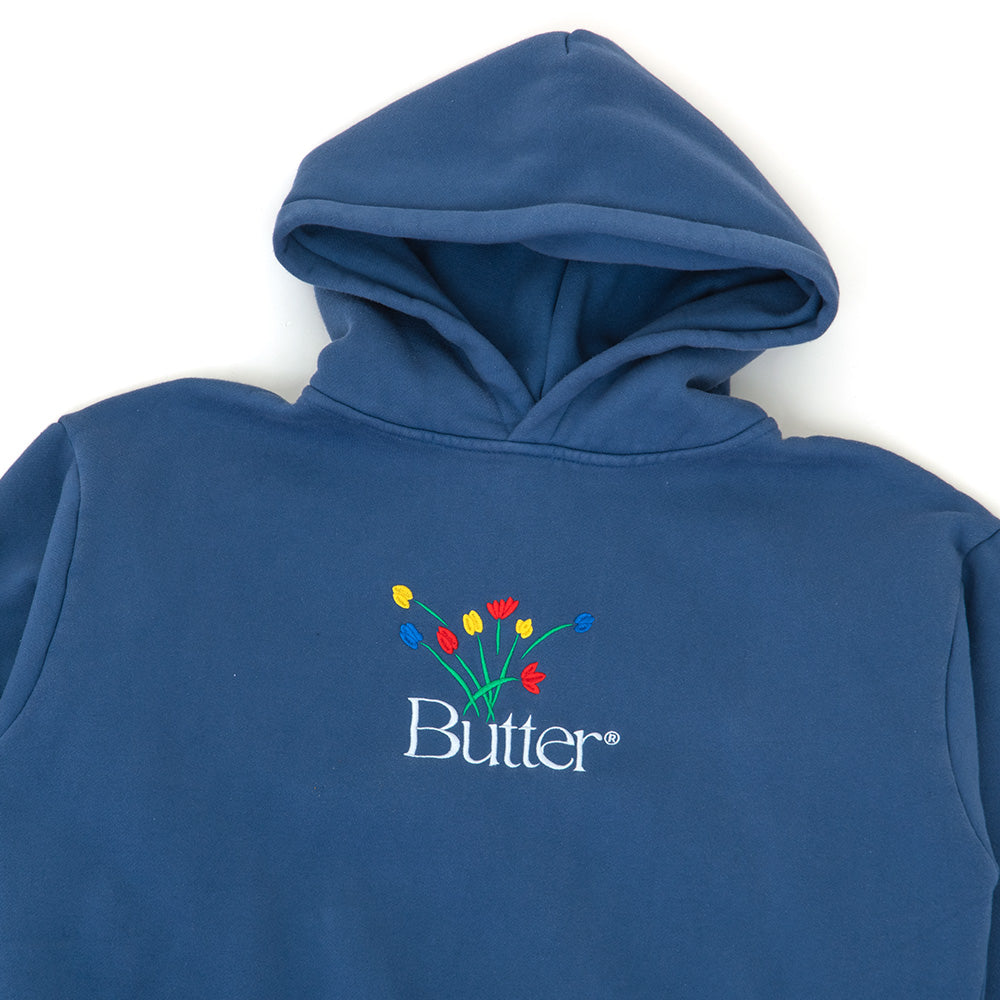Bouquet Embroidered Pullover Hooded Sweatshirt (Washed Navy)