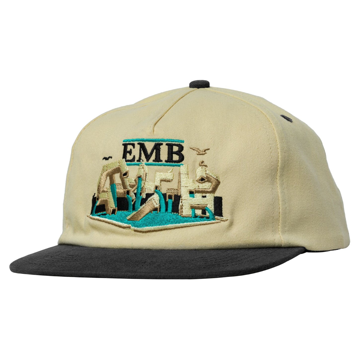 EMB Embroidered Adj. Snapback Hat (Tan / Charcoal)
