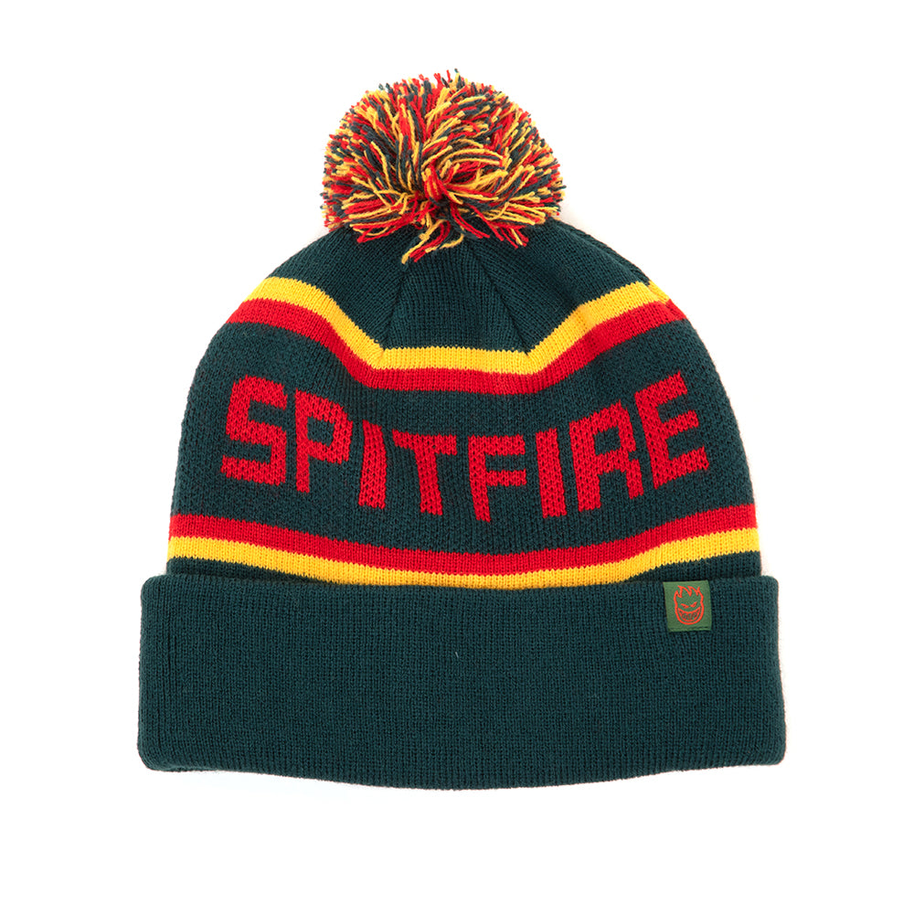 Classic 87 Fill Pom Beanie (Dark Green / Gold / Red)