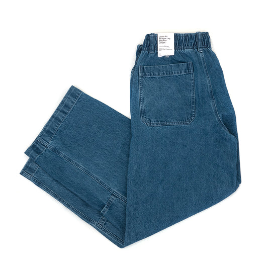 Loose Double-Knee Denim Skate Pant (Diffused Blue / White)