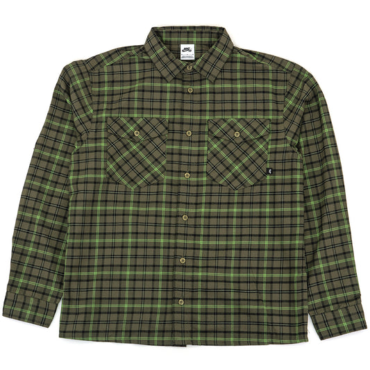 Long-Sleeve Flannel Skate Button-Up Shirt (Medium Olive / Cargo Khaki)