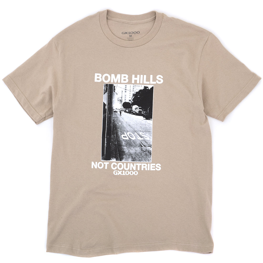 Bomb Hills Not Countries T-Shirt (Sand / White Font)