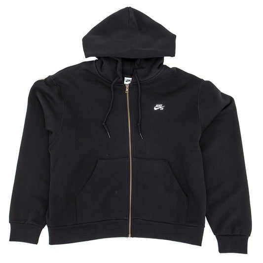 Essential Logo Full Zip Hooded Sweatshirt (Black / White) (S)