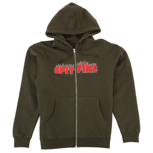 Demonseed Script Embroidered Zip Hooded Sweatshirt (Olive) (S)