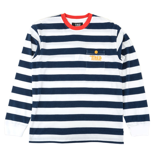 Squiggly Logo Striped Pocket L/S Shirt (Red / Navy) (S)