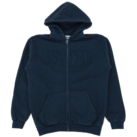 Fabric Applique Zip-Thru Hooded Sweatshirt (Washed Slate)