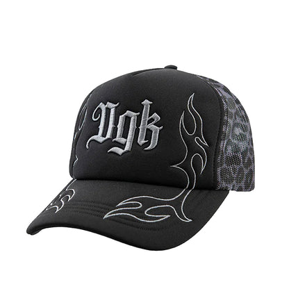 Reckless 5 Panel Trucker Snapback Hat (Black / Grey)