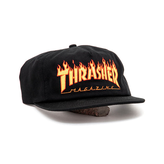 Flame Embroidered Snapback Hat (Black)