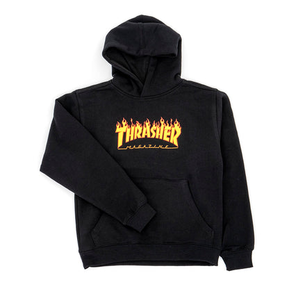 Youth Flame Logo Hooded Sweatshirt (Black) (S)